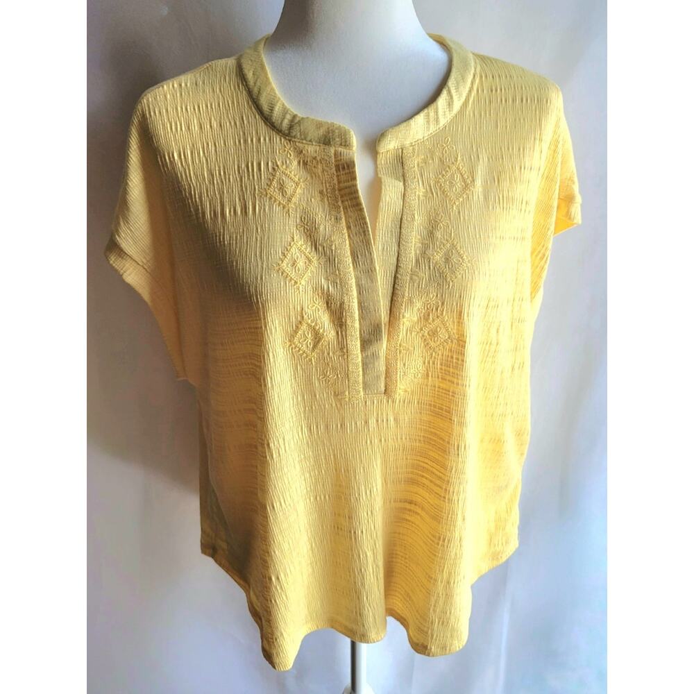 NWT Cable & Gauge Popcorn Yellow Embroidered V-Neck Top Size XL Boho Textured - Picture 6 of 16